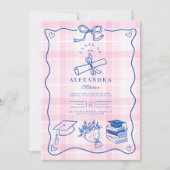 Invitation Photo Retro Hand Drawn Pink and Blue Graduation (Devant)