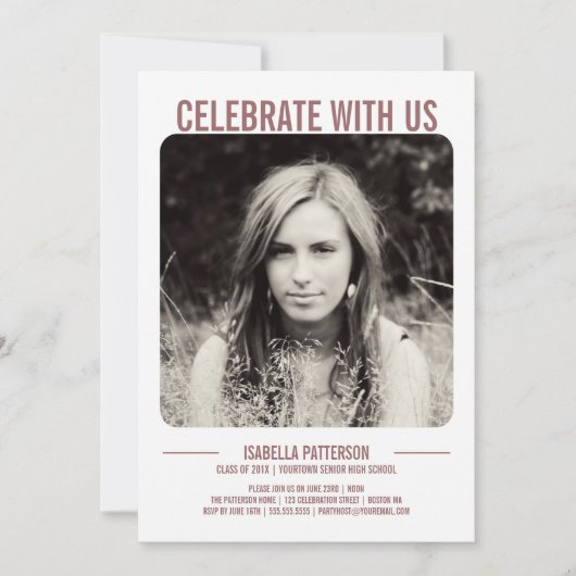 Invitation Photo Retro Modern Bold Graduation Party| Rose (Devant)