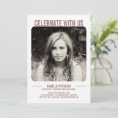 Invitation Photo Retro Modern Bold Graduation Party| Rose (Debout devant)