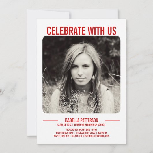 Invitation Photo Retro Modern Bold Graduation Party| Rouge (Devant)