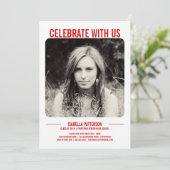 Invitation Photo Retro Modern Bold Graduation Party| Rouge (Debout devant)