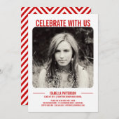 Invitation Photo Retro Modern Bold Graduation Party| Rouge (Devant / Derrière)