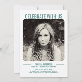 Invitation Photo Retro Modern Bold Graduation Party| Turquois