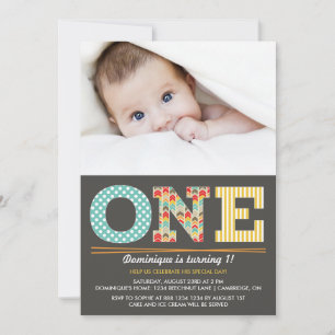 Invitation photo Retro Motif premier anniversaire