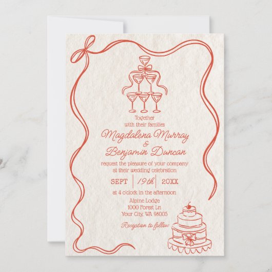Invitation Photo Retro Retro Ribbon tout en un Mariage (Devant)