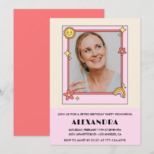 Invitation Photo Rétro Rose Années 70 Groovy 44e anniversaire