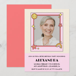 Invitation Photo Rétro Rose Années 70 Groovy 78e anniversaire
