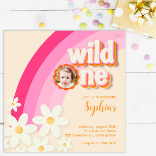 Invitation photo Retro Wild One Daisy Rose   Boho