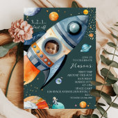 Invitation Photo Rocket First Trip Around the Sun Space B-day