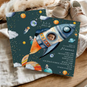 Invitation Photo Rocket First Trip Around the Sun Space B-day
