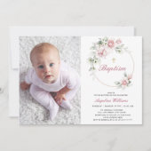 Invitation Photo romantique Baptême Girl florale or Invitatio (Devant)