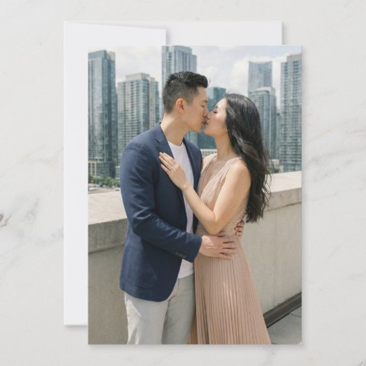 Invitation Photo romantique beige et marine (Devant)