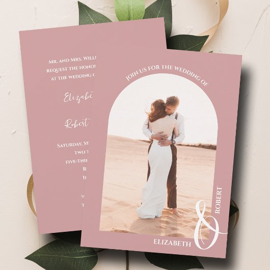 Invitation Photo romantique Dusty Rose Mariage