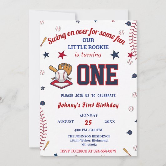 Invitation Photo Rookie Of The Year Baseball First Birthday (Devant)