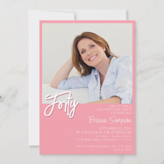 Invitation Photo rose 40e anniversaire (Devant)