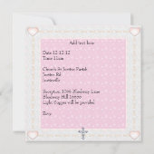 Invitation Photo rose blanc Cadre Bijoux Croix Baptême (Dos)