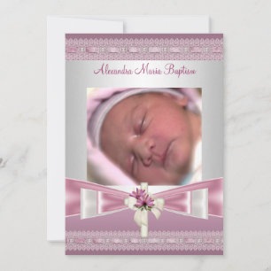 Invitation Photo Rose Blanc Croix Baptême