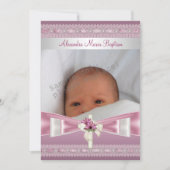 Invitation Photo Rose Blanc Croix Baptême (Devant)