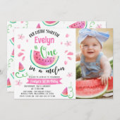 Invitation Photo Rose Cute Un Dans Un Melon 1er Anniversaire (Devant / Derrière)