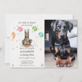 Invitation Photo rose de l'anniversaire du chiot Dobermann Pa (Devant)