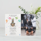 Invitation Photo rose de l'anniversaire du chiot Dobermann Pa (Debout devant)