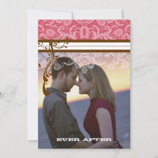 Invitation Photo rose et chocolat Brown Damas Vintage (Devant)