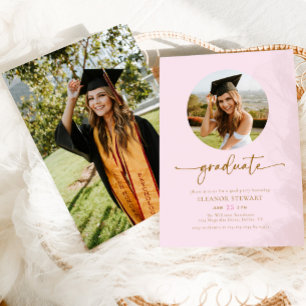 Invitation Photo rose et or moderne Graduate Graduate Party