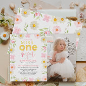 Invitation Photo Rose Floral Miss Onederful 1er anniversaire