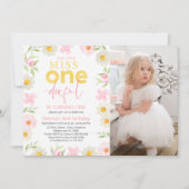 Invitation Photo Rose Floral Miss Onederful 1er anniversaire (Devant)