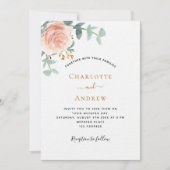 Invitation Photo rose floral QR RSVP mariage de luxe (Devant)