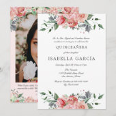 Invitation Photo rose Florale Bible Verse Quinceañera (Devant / Derrière)