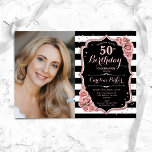 Invitation Photo Rose Gold Black 50th Birthday<br><div class="desc">Elégante invitation à 50ème anniversaire fleurie avec votre photo. Design noir rose glam avec faux or rose parties scintillant. Comprend des rayures blanches noires, des roses rose pâle, des caractères de script et des confettis. Parfait pour une fête anniversaire adulte élégante. Personnalisez avec vos propres détails. Peut être customisé pour...</div>