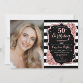 Invitation Photo Rose Gold Black 50th Birthday (Devant)