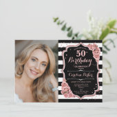 Invitation Photo Rose Gold Black 50th Birthday (Debout devant)