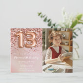 Invitation Photo Rose Gold Enfants Fille 13e anniversaire fêt (Debout devant)
