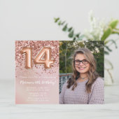 Invitation Photo Rose Gold Enfants Fille 14e fête d'anniversa (Debout devant)