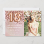 Invitation Photo Rose Gold Enfants Fille 18e fête d'anniversa (Devant)