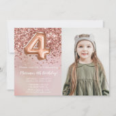 Invitation Photo Rose Gold Enfants Fille 4e anniversaire (Devant)