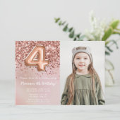 Invitation Photo Rose Gold Enfants Fille 4e anniversaire (Debout devant)