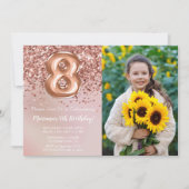 Invitation Photo Rose Gold Enfants Fille 8e anniversaire fête (Devant)