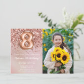 Invitation Photo Rose Gold Enfants Fille 8e anniversaire fête (Debout devant)