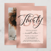 Invitation Photo Rose Gold Foil 30e anniversaire (Devant / Derrière)