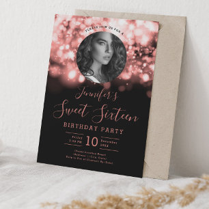Invitation PHOTO Rose Gold Hollywood Lights Sweet 16 Party