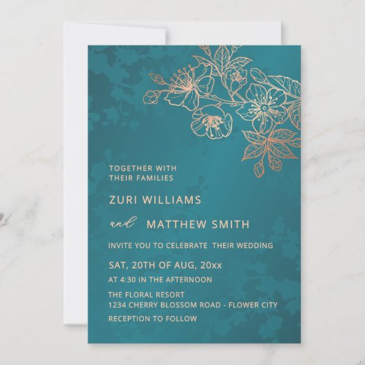 Invitation Photo Rose Gold Jewel Tone Wedding (Devant)