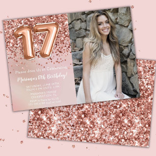 Invitation Photo Rose Gold Kids Girl 17th Birthday Party