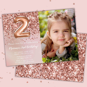 Invitation Photo Rose Gold Kids Girl 2e fête d'anniversaire