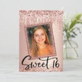 Invitation Photo Rose Gold Parties scintillant Drip Girly Mod (Debout devant)