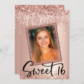 Invitation Photo Rose Gold Parties scintillant Drip Girly Mod (Devant / Derrière)