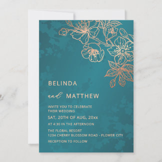 Invitation Photo Rose Gold Teal Wedding