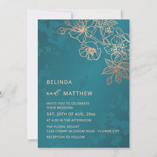 Invitation Photo Rose Gold Teal Wedding (Devant)